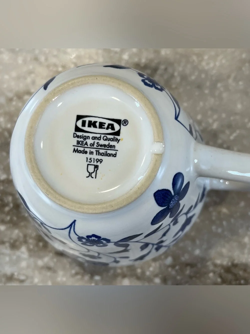 IKEA White Ceramic Mug with Blue Floral Motif